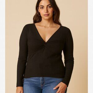 Bisou Black Twist Knot Long Sleeve Knit Top Size Large